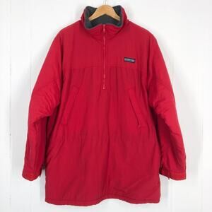Lands End VTG Pullover Jacket 1/4 Zip Fleece Lined Collared Unisex Large in Red